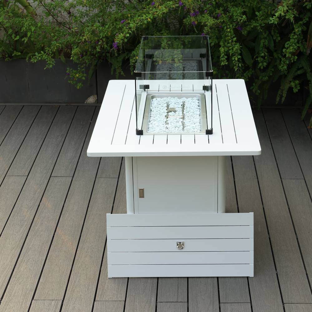 Bondi 4 Piece Double Lounge with Gas Fire Pit Coffee - White image 11